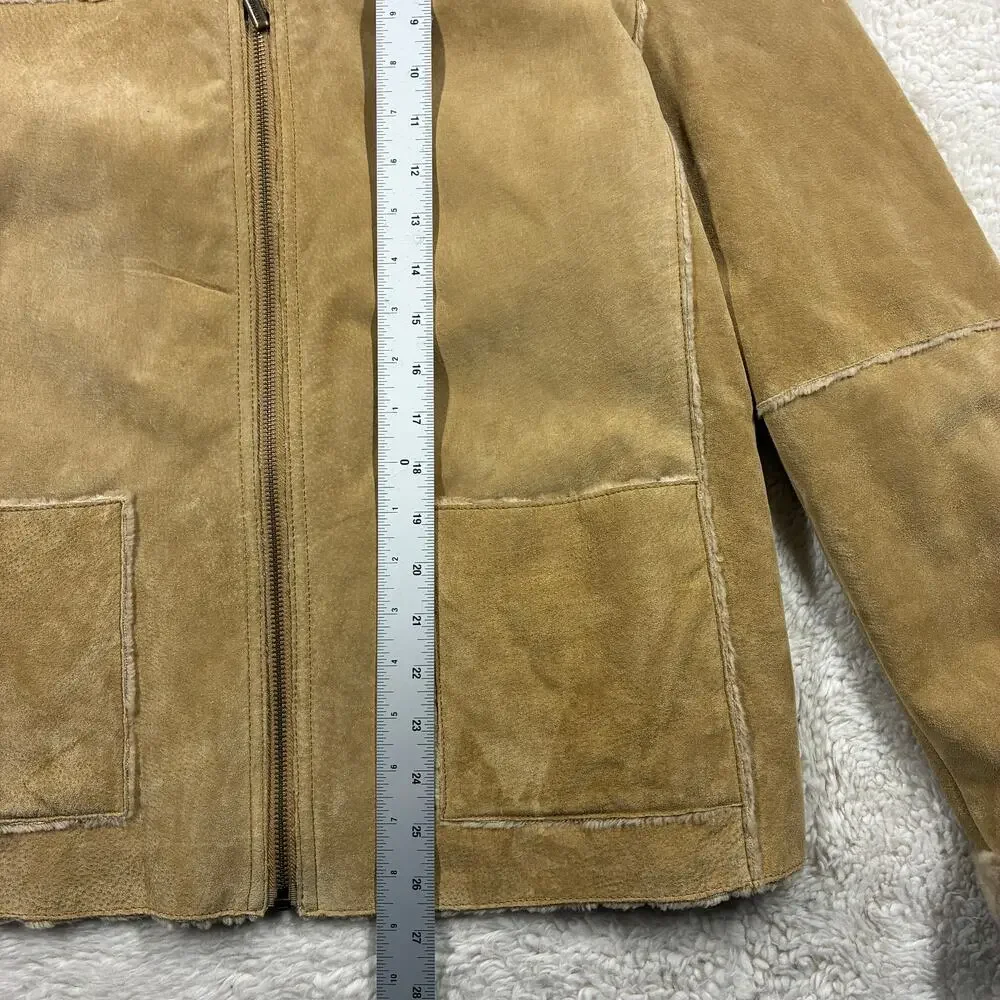Vintage Winlit Jacket Womens Large Tan Suede Leather Faux Fur Lined Western Coat
